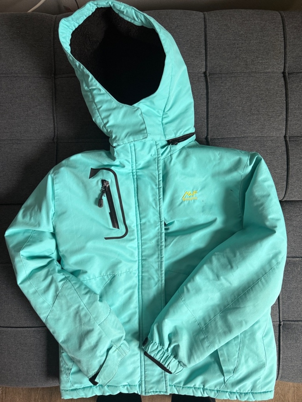 Kids Aqua Hooded Winter Puffer Jacket